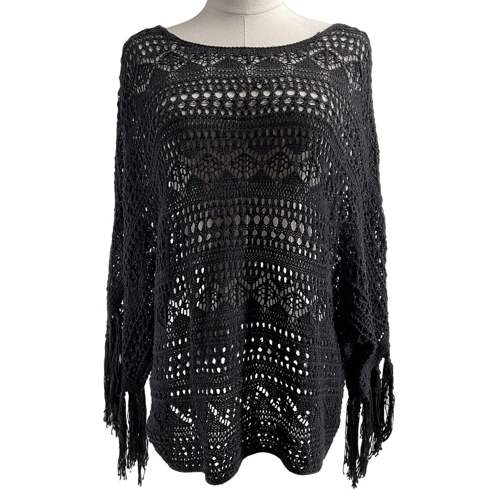 Lauren Ralph Lauren Sweater Pullover Womens S/M Black Crochet Cotton-Blend